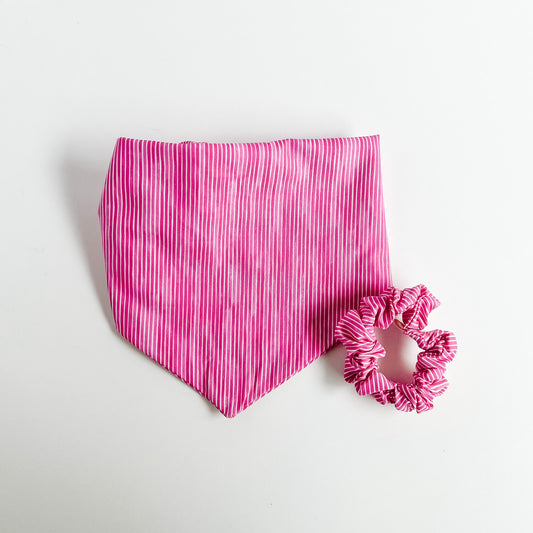 Hot Pink Stripe Matching Bandana + Scrunchie